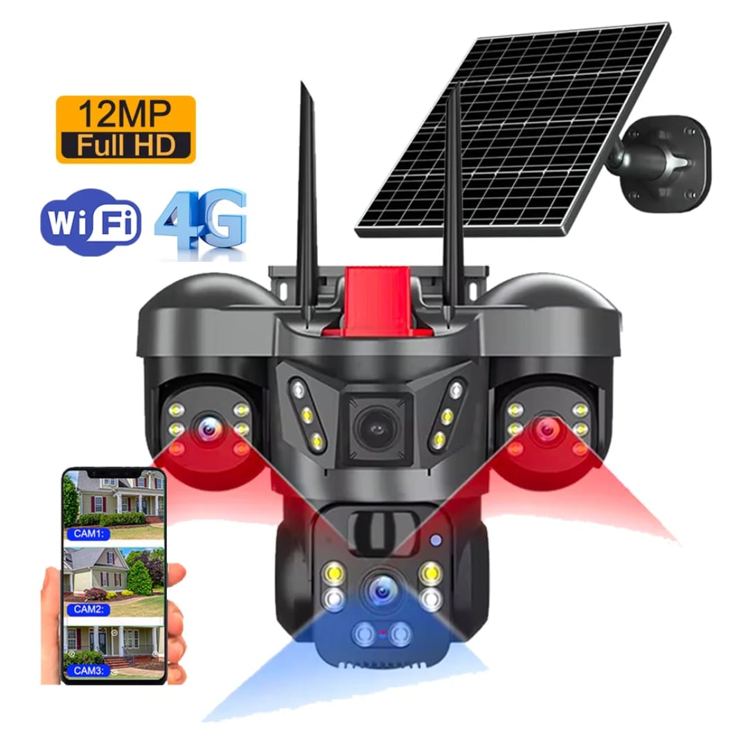 3 Lens Alarm Solar CCTV